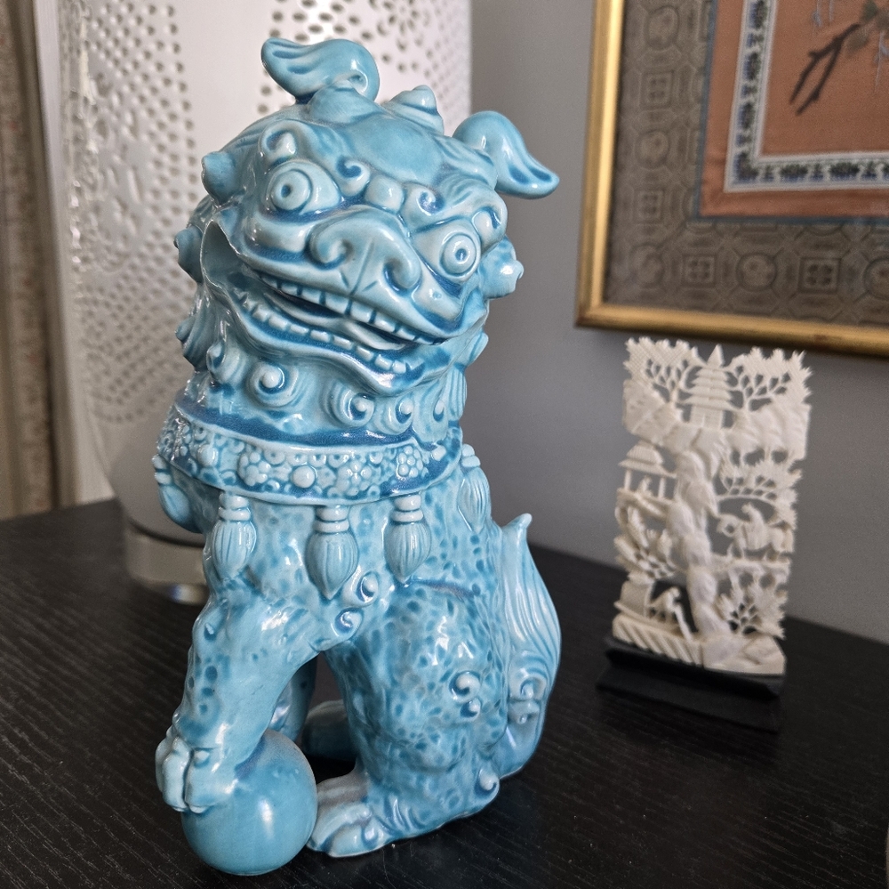 Ceramic Blue Foo Dog Statue